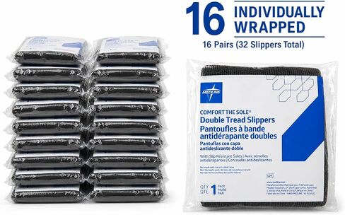 Medline Double-Tread Patient Slippers، مقاس XXXL لعلاج السمنة، فحمي، 16 زوجًا (32 شبشبًا) in Kuwait
