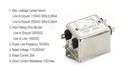 CW4L2-20A-T EMI Power Filter Single Phase 6A 10A 20A AC 115V/250V 20A 50/60Hz(CW4L2-20A-T) in Kuwait