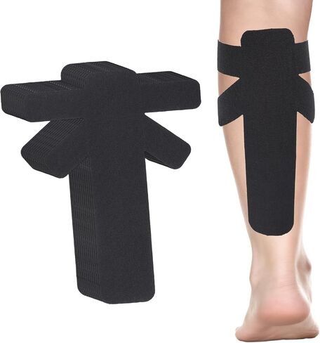 12pcs Precut Kinesiology Tapes for Calf Muscles, Waterproof & Breathable Athletic Calf Support Strips Tape Elastic Sports Tape Stickers for Swelling Muscle Recovery (Black) in Kuwait