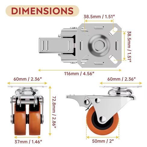 2 Inch Heavy Duty Caster Wheels Set of 4 Locking Plate | 880lb, 360° Swivel, TPR Floor-Safe, Industrial Casters Workbench Tool Cabinet Furniture Indoor Outdoor in Kuwait