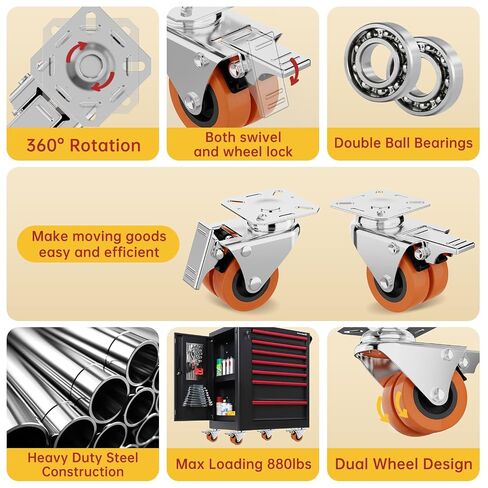 2 Inch Heavy Duty Caster Wheels Set of 4 Locking Plate | 880lb, 360° Swivel, TPR Floor-Safe, Industrial Casters Workbench Tool Cabinet Furniture Indoor Outdoor in Kuwait
