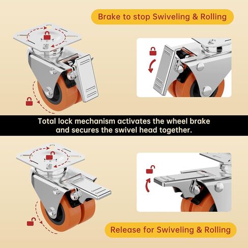 2 Inch Heavy Duty Caster Wheels Set of 4 Locking Plate | 880lb, 360° Swivel, TPR Floor-Safe, Industrial Casters Workbench Tool Cabinet Furniture Indoor Outdoor in Kuwait