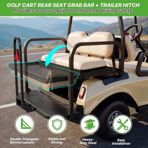 10L0L Golf Cart Rear Seat Safety Grab Bar for EZGO Club Car Yamaha | Fits (2+2)/(4+2) Rear Seat Kits, 10-5/8 to 11 inch Bracket Spacing, Powder-Coated Steel, Includes Triangle Reflectors in Kuwait
