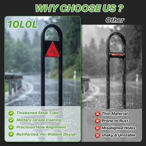 10L0L Golf Cart Rear Seat Safety Grab Bar for EZGO Club Car Yamaha | Fits (2+2)/(4+2) Rear Seat Kits, 10-5/8 to 11 inch Bracket Spacing, Powder-Coated Steel, Includes Triangle Reflectors in Kuwait