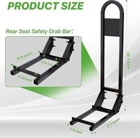 10L0L Golf Cart Rear Seat Safety Grab Bar for EZGO Club Car Yamaha | Fits (2+2)/(4+2) Rear Seat Kits, 10-5/8 to 11 inch Bracket Spacing, Powder-Coated Steel, Includes Triangle Reflectors in Kuwait