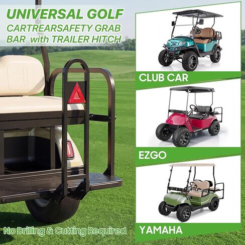 10L0L Golf Cart Rear Seat Safety Grab Bar for EZGO Club Car Yamaha | Fits (2+2)/(4+2) Rear Seat Kits, 10-5/8 to 11 inch Bracket Spacing, Powder-Coated Steel, Includes Triangle Reflectors in Kuwait