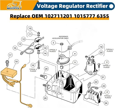 Golf Cart Voltage Regulator Rectifier for Club Car DS, Carryall, Turf 1992-up Gas Models, Replace OEM 102711201 1015777 6355 in Kuwait