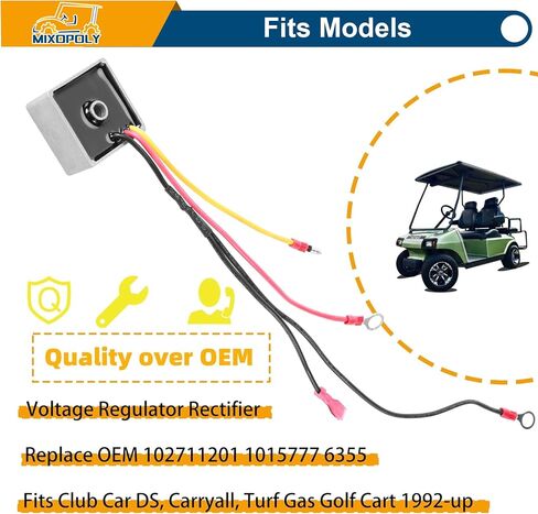 Golf Cart Voltage Regulator Rectifier for Club Car DS, Carryall, Turf 1992-up Gas Models, Replace OEM 102711201 1015777 6355 in Kuwait