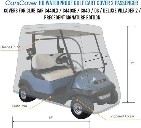 غطاء عربة الغولف عالي التحمل مقاوم للماء من CarsCover 2 أغطية للركاب لسيارة النادي C440LX / C440SE / C840 / DS/Deluxe Villager 2 / إصدار سابق/Signature Edition in Kuwait