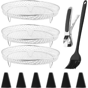 Serveyou 3 Pcs Air Fryer Racks,Air Fryer Three Layer Mesh Set,Heightening Feet Air Fryer Rack,with Oil Brush and Clip Stainless Steel Stack able for Air Fryers,Ovens, Air Fryer Accessories in Kuwait