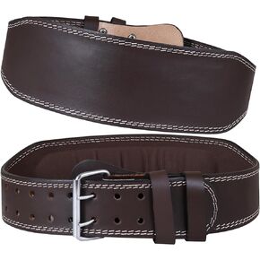 Leather Weightlifting Belt for Bodybuilding, Squatting, Lower Back Support & Back Pain - Real Leather, Adjustable Buckle Sizing - Men Women