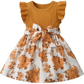 Infant Baby Girl Dress Summer Ruffle Sleeve Bowknot Floral Dresses Casual Sundress