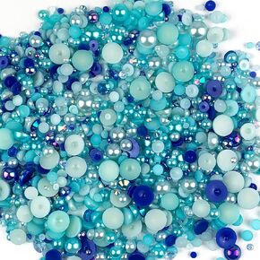 Heyiwell 50g Blue Flatback Pearls and Resin Rhinestone for Nail Art and DIY Crafts,Shoes,Clothes Decoration Mix Size 3~10mm