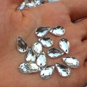 300Pcs 0.31x0.51″ Drop Shape Crystal Yellow Clear Acrylic Sew On Rhinestones Flatback Sewing Stones for Clothes Dress Crafts Garments Accessories (AB)