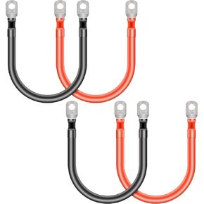 Gulfmew 4 قطع 2 كابل بطارية AWG بطول 1 قدم، 2 كابل عاكس طاقة أسود و2 أحمر مع عروات نحاسية معلب مقاس 5/16 بوصة للسيارات والطاقة الشمسية وRV والبحرية وعربات الجولف وجزازة العشب وبطاريات عاكس الطاقة in Kuwait