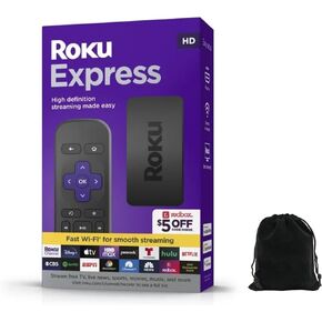 جهاز البث Roku Express HD مع كابل HDMI عالي السرعة، وجهاز تحكم عن بعد قياسي (بدون أدوات تحكم في التلفزيون) وواي فاي سريع، يتضمن حقيبة in Kuwait
