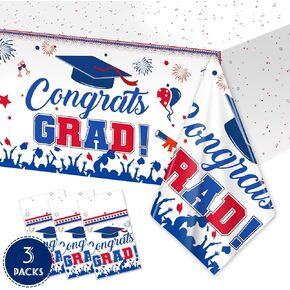 مفرش طاولة التخرج فئة 2024، 3 قطع باللون الأحمر والأبيض والأزرق مفرش طاولة تهنئة التخرج، ديكورات حفلات التخرج للاستعمال مرة واحدة 2024، أغطية طاولات من الألومنيوم لمستلزمات حفلات التخرج، 54 × 108 in Kuwait