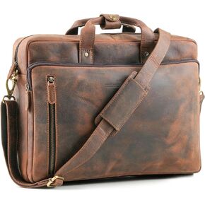 Handmade World Leather Laptop Briefcase Bag For Men Women 'The Contemporary' Fits 17 Inch Computer Messenger Crossbody Shoulder Bag For Office Work Business
