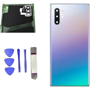 Galaxy Note 10 Plus Back Glass Replacement for Samsung Galaxy Note 10 Plus Note 10+ Back Cover Glass with Pre-Installed Camera Lens and Adhesive + Repair Tools(Aura Glow Silver)