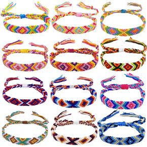 LanMa Woven Friendship Bracelets for Kids Girls Wowen, 12 Pack Handmade Adjustable Friendship Bracelet with Knot, Multicolor Braided Bracelets for End of Year Gifts/Birthday Gift/Party Favor