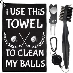 TRINKA Funny Golf Towel with Clip - Includes Club Brush & Divot Tool, Golf Gift for Men, Dad, Husband - I Use This Towel to Clean My Balls