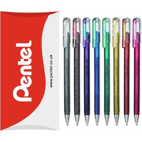 Pentel Hybrid - Dual Metallic Pens - Liquid Gel Rollerball Pens - K110 - Assorted Colours - Set of 8