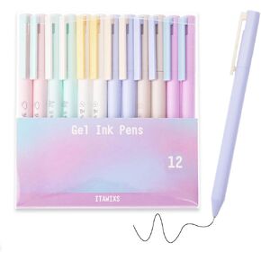 ITAWIXS 12pcs Aesthetic Retractable Gel Pens, 0.5mm Black Ink Fine Point Pens, Smooth Writing Pens, No Bleed & Smear, Cute School Office Supplies for Journaling Note Taking in Kuwait