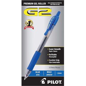 PILOT G2 Premium Refillable & Retractable Rolling Ball Gel Pens, Bold Point, Blue Ink, 12 Count (31257), 1 Pack