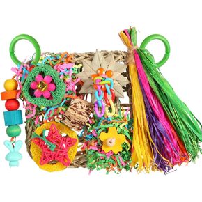 Bird Toys, Parakeet Toys Bird Foraging Toys Grass Mat Climbing Wall for Parakeet,Parrot,Cockatiel,Conure,Lovebird,Budgie Cage Small to Medium Birds (Warm Sun)