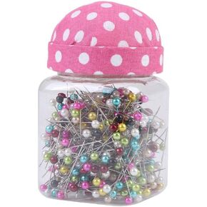 Hlitand 500Pcs Sewing Pins, Multicolor Beads Needles Quilting Pins in Pink Fabric Covered Pin Cushion Bottle Sewing Craft