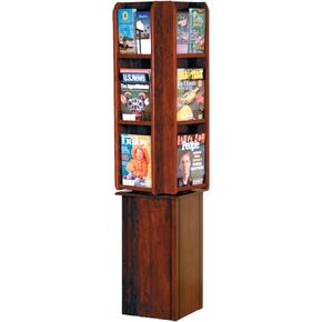 Wooden Mallet Divulge Spinning Floor Display with 12 Magazine/24 Brochure Pockets, Mahogany