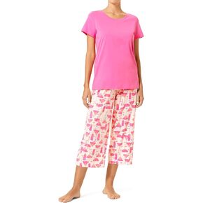 HUE Printed Knit Short Sleeve Tee and Capri 2 Piece Pajama Set Sleepwear