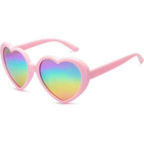 Polarized Rainbow Pride Heart Shaped Sunglasses for Women Men Large Lens Eyewear Pride March Outfits Accessories