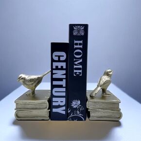 Home Decorative Gold Birds & Books Vintage Design Resin Bookshelf Bookends,Paper Weights, Book Ends,Bookend Supports, Book Stoppers, Set of 2