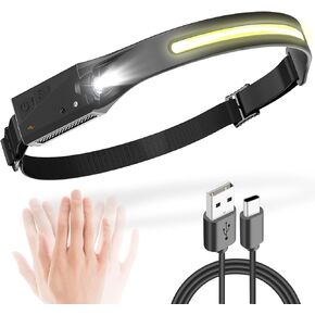 Headlamp Rechargeable, 230° Wide Beam Head Lamps LED Super Bright, Rechargeable Headlamp Flashlight USB C, Motion Sensor Head Lights for Forehead, 5 Modes Hard Hat Headlamp for Adults Running Camping