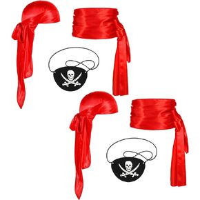 2 Set Halloween Pirate Costume Accessories Set Pirate Eye Patch One Eye Skull Crossbones Captain Eye Covers Pirate Sash Belt Waist Belt Pirate Head Scarf Hat Accessories Pirate Bandana Headband
