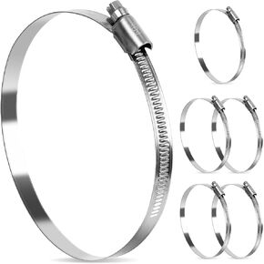 Hose Clamps, 6 Inch Stainless Steel Hose Clamp Duct Clamps for 5 1/2 Inch to 6 1/2 Inch Hose Pipe, Adjustable Dryer Vent Worm Gear Hose Clamps Metal Pipe Clamps for Plumbing, Automotive, 6 Pack