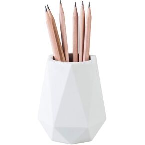 Silicone Pen Holder Stand for Desk Cute Geometric Desk Pencil Cup Pot Desktop Organizer Makeup Brush Holder (White)