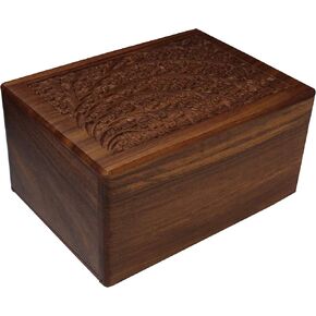 Tree of Life Hand-Carved Rosewood Urn Box - Large in Saudi Arabia