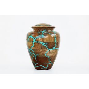 Green Thunder Storm Design Cremation Urn | Fractal Wood Burning Turn Wooden Urns for Human Ashes or Pet Ashes, Threaded Lid Opening Urns for Ashes Adult Male/Female (Green Storm, Keepsake)