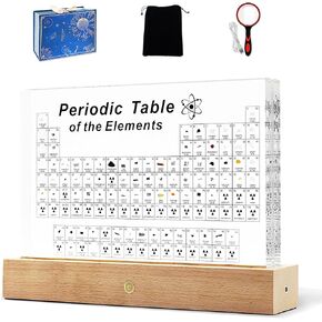 Periodic Table with Real Elements Inside, Amber Lighted Stand Acrylic Periodic Table of Elements Poster, Crafts Décor Teaching Tool Chemistry Gift for Kids Adults Students Teacher Science Lovers