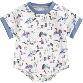 Infant Baby Boy Girl Mallard Duck Romper Short Sleeve Animal Duck One Piece Bodysuit Tops Hunting Baby Clothes