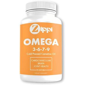 Zippi Omega 3-6-7-9 Camelina Softgels - Plant Based Omega 3-6-7-9 Fatty Acid Supplement. Helps to Support Brain, Liver, Cardiovascular, Immunity and Joint Function
