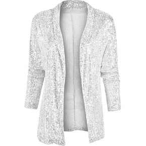 utcoco Women Sequin Blazer Casual Long Sleeve Open Front Sparkle Blazer Jacket (Small, Silver) in Kuwait