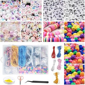 Polymer Clay and Plastic Beads for Bracelet Anklets Necklace Jewelry Earring Making Kit Sets DIY Craft Key Chains Ornaments Decorations with Letter Smile Bead (Multicolour3)