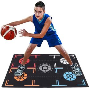 Basketball Training Mat, Basketball Footstep Training Mat, 2mm Silent Non Slip Rubber Training System Blanket with Point Reminder, Training Pace Ball Control for Home Kids