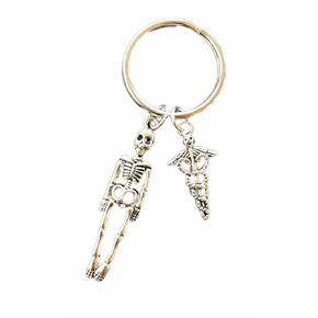 Xray Tech Gift, Skeleton and Caduceus Keychain, Skull Keychain