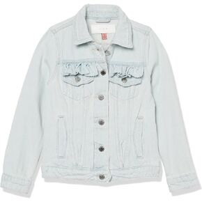 [BLANKNYC] Girls Light Wash Denim Jacket with Ruffle Pockets, Comfortable & Stylish Coat, Sign Your Name, Large