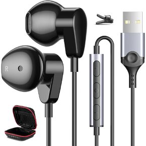 USB Earphone for PC Laptop Wired Earbuds Computer Headphone with Microphone Volume Control Mute Button Mic Lightweight Noise Canceling in-Ear Corded Gaming Headset for MacBook Pro Office Zoom School