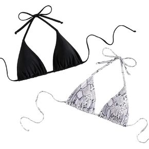 Verdusa Women's 2 Piece Halter Bikini Top Tie Backless Triangle Swim Top